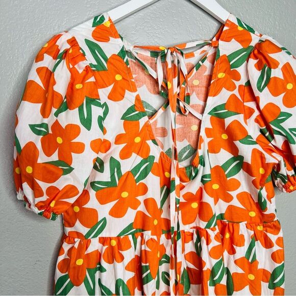 Floral Orange and Green Dress sz M - Picture 4 of 6